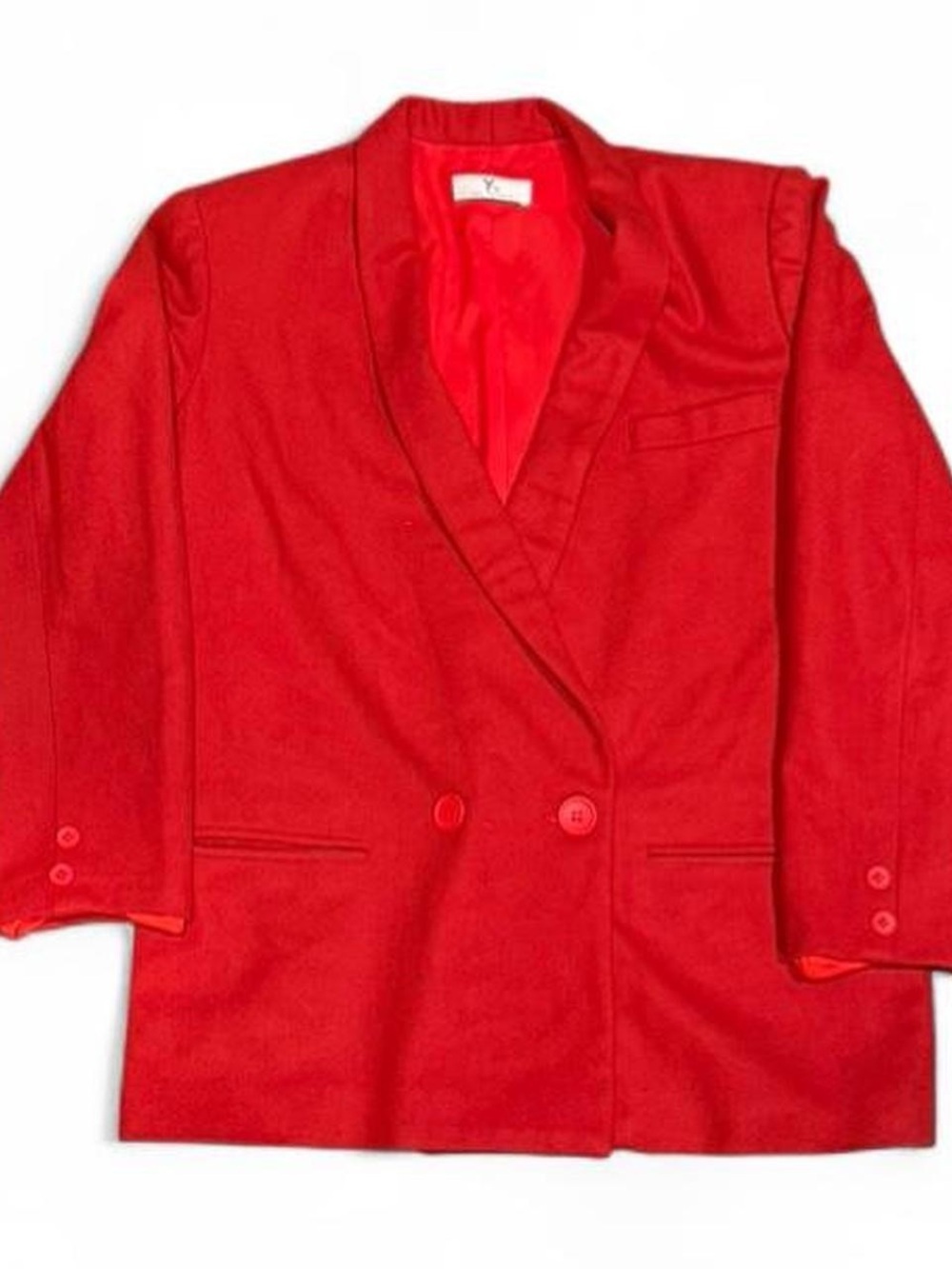 Vintage 80s Y's Yohji Yamamoto Red Wool Padded Shoulder Cropped Blazer